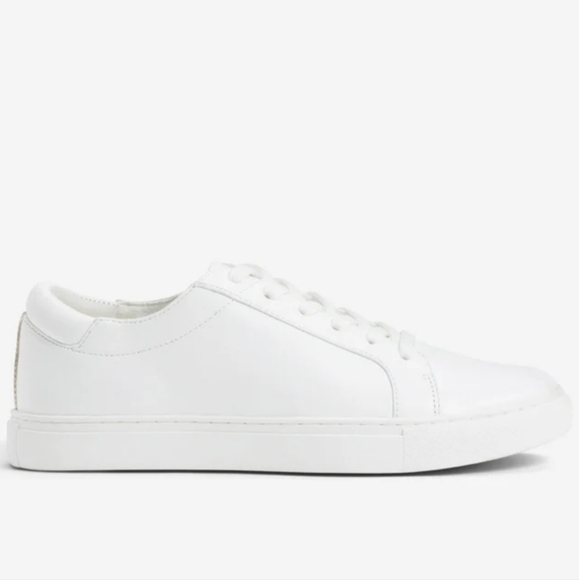 Kenneth Cole Kam Women's White Metallic Gold Leather Lace Up Low Sneakers, 7 - Picture 1 of 13